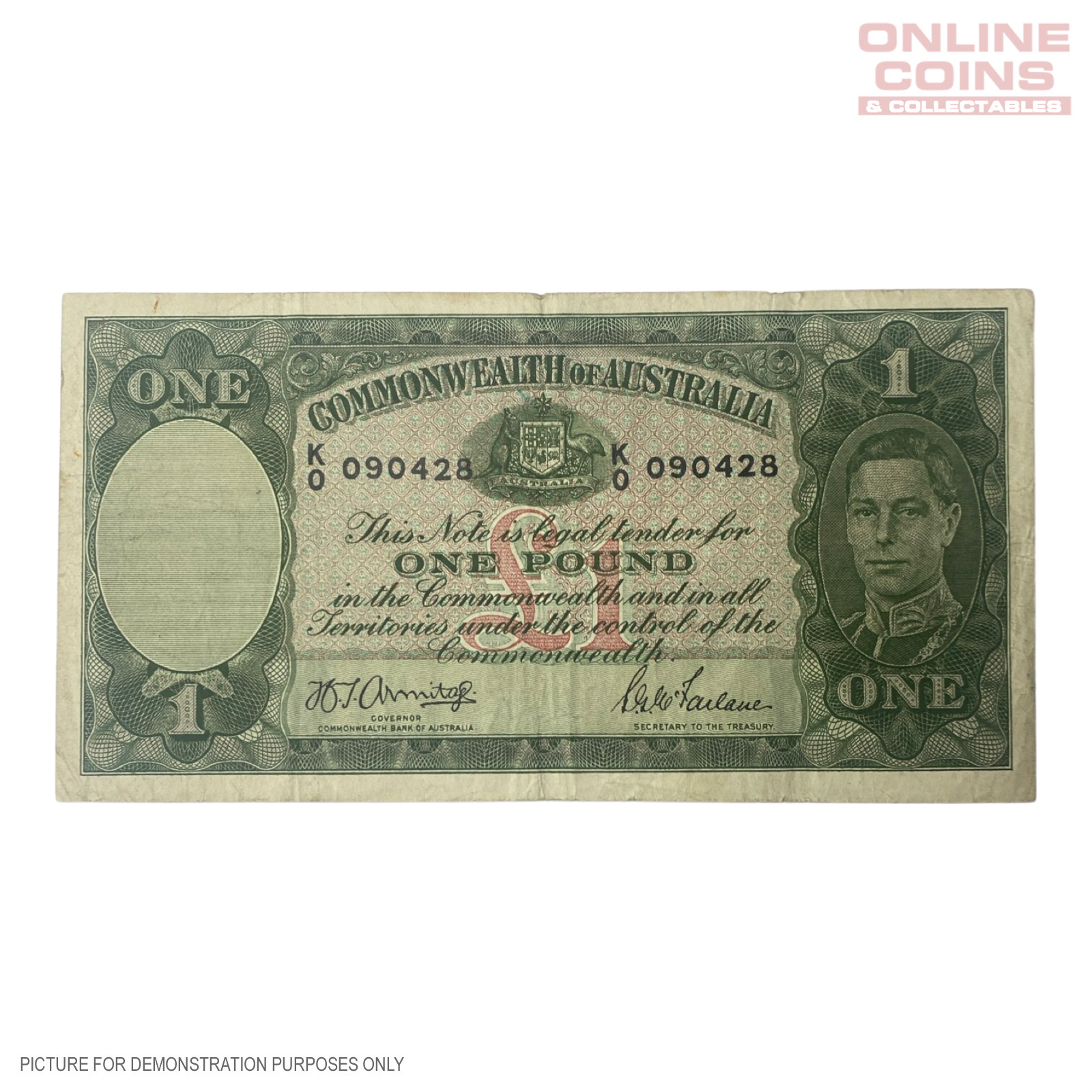 1942 Armitage McFarlane Australian One Pound Note - Very Fine Grade